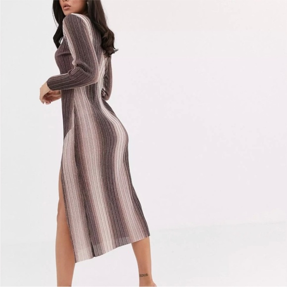ASOS Long Sleeve V Neck Glitter Ombré Midi Dress with Slit - Picture 6 of 6